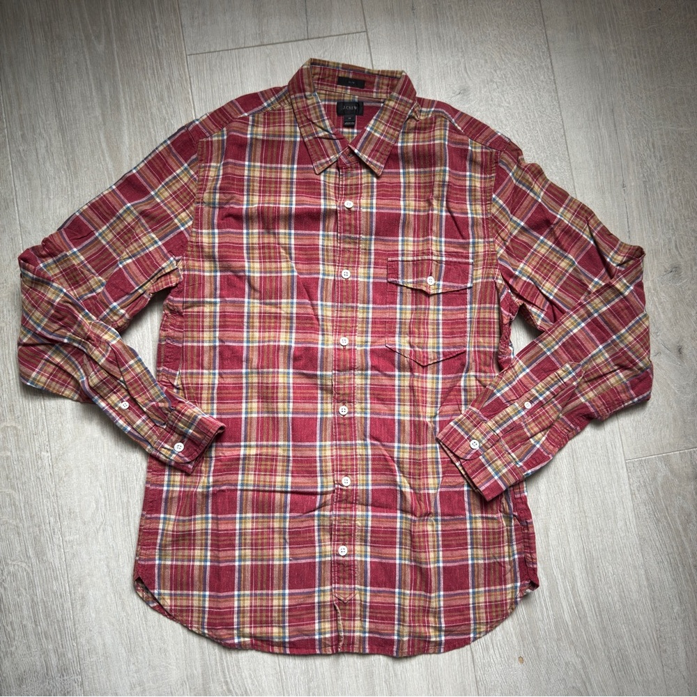 J. Crew Red and Yellow Casual Button Down Shirt